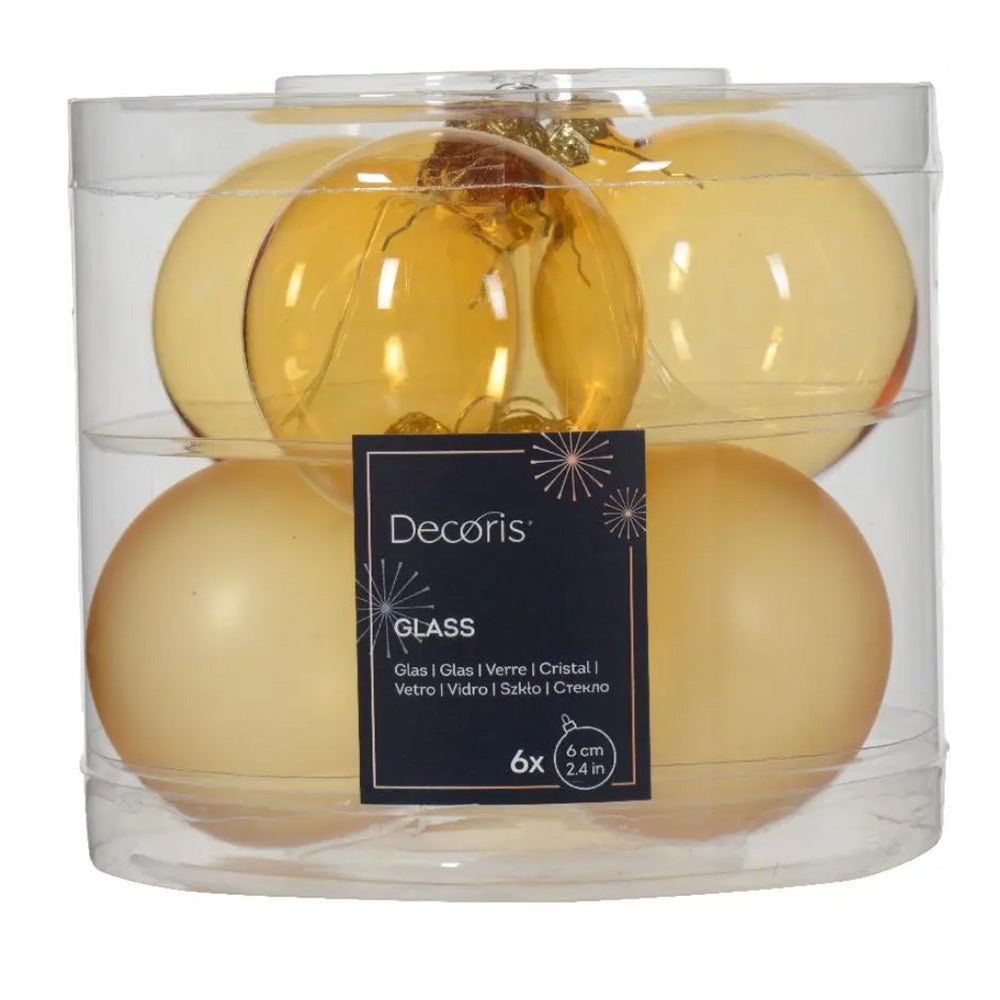 Kerstbal glas glans mat goud 6 cm 6st. Kerstbal glas glans mat goud 6 cm 6st.