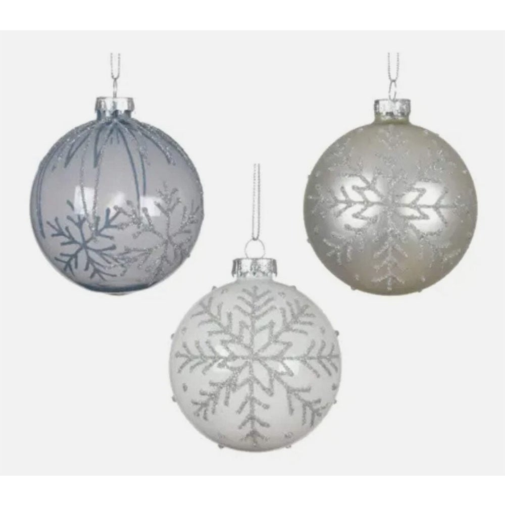 Kerstbal glas blauw zilver 8 cm Kerstbal glas blauw zilver 8 cm