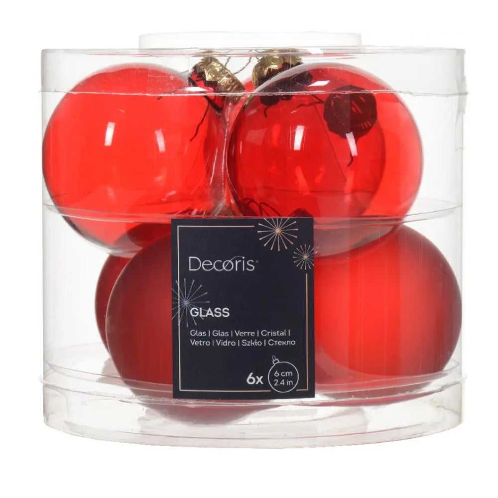 Kerstbal glas glans mat rood 6 cm 6 stuks Kerstbal glas glans mat rood 6 cm 6 stuks