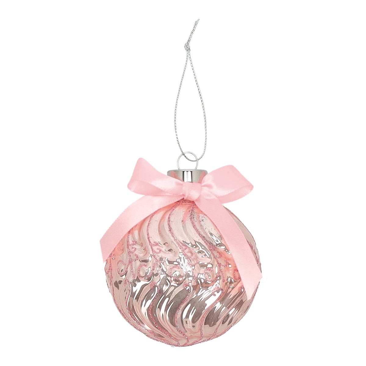 Kerstbal glas strik roze 8 cm Kerstbal glas strik roze 8 cm