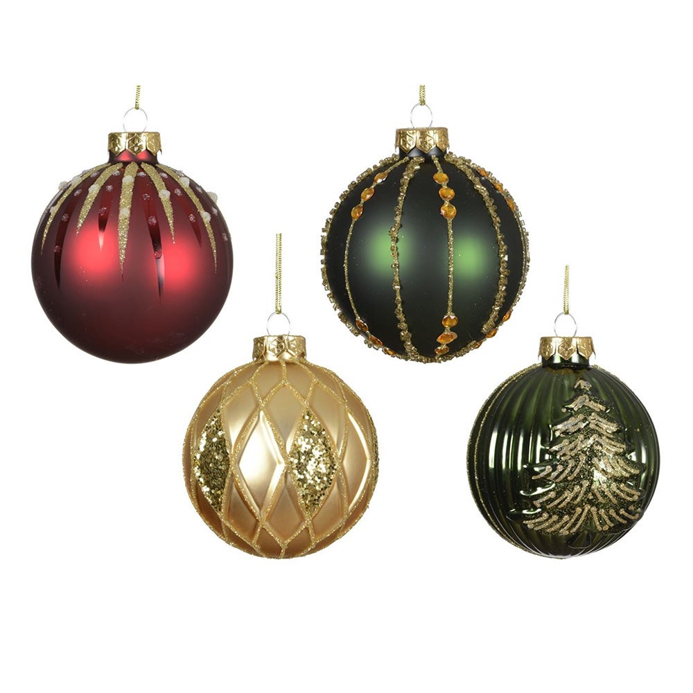 Kerstbal glas 8 cm groen rood goud Kerstbal glas 8 cm groen rood goud
