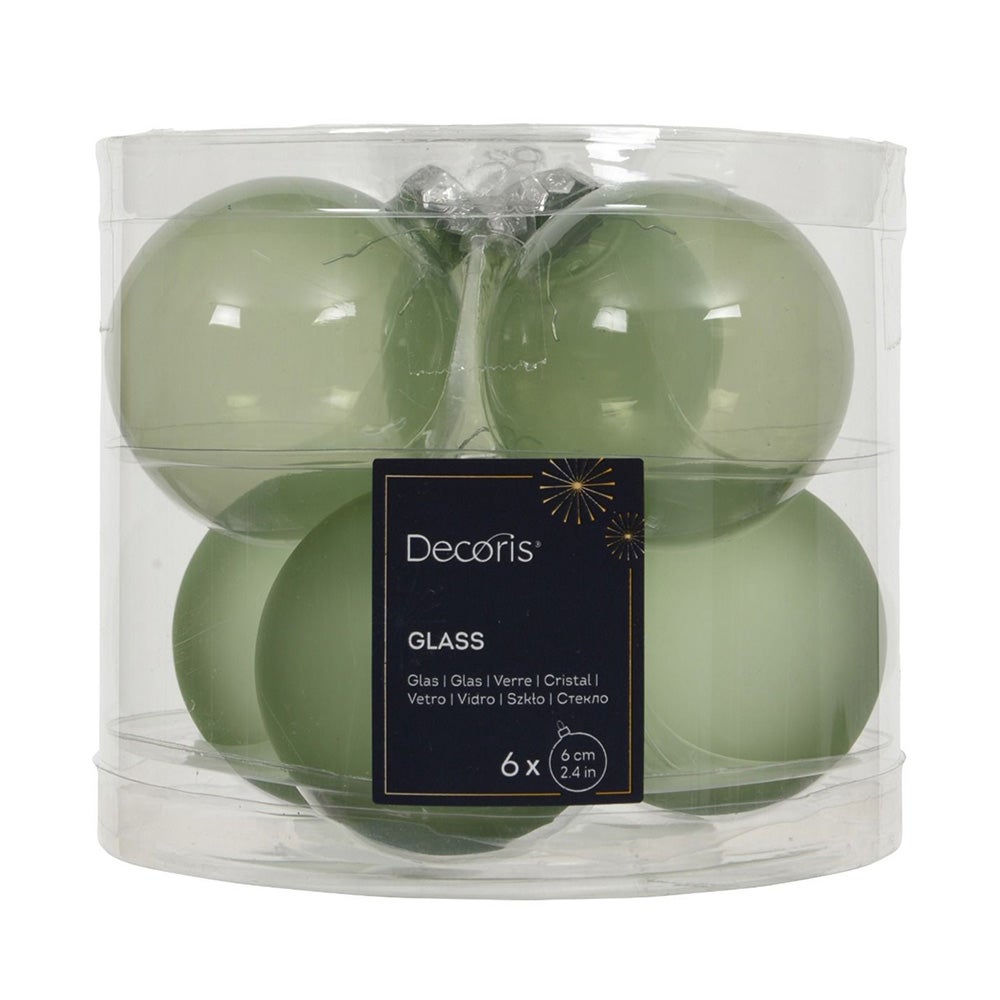 Kerstbal glas glans mat matcha 6 cm 6 stuks Kerstbal glas glans mat matcha 6 cm 6 stuks