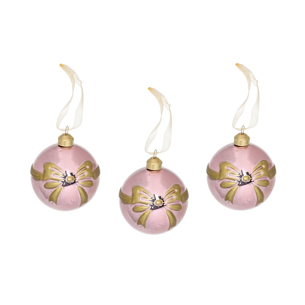 Kerstbal glas strik roze 8 cm 3st. Kerstbal glas strik roze 8 cm 3st.