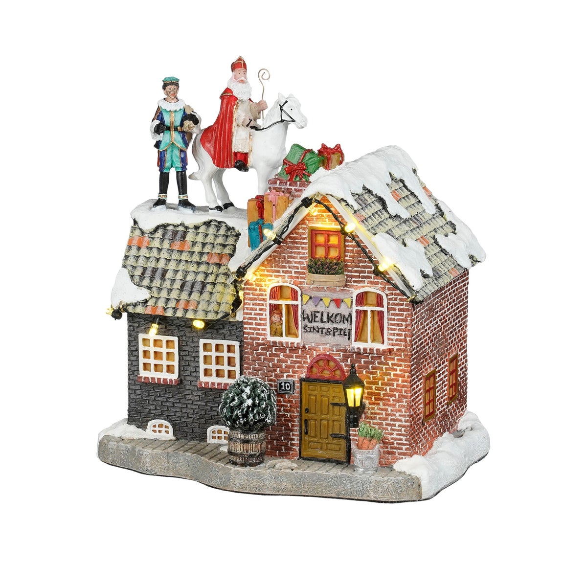 Kerstdorp Sint op dak 17x13x19cm Kerstdorp Sint op dak 17x13x19cm
