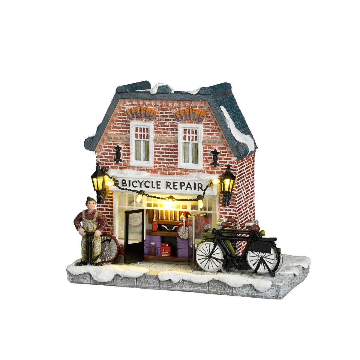 Kerstdorp Fietsenmaker 16x8x14cm Kerstdorp Fietsenmaker 16x8x14cm