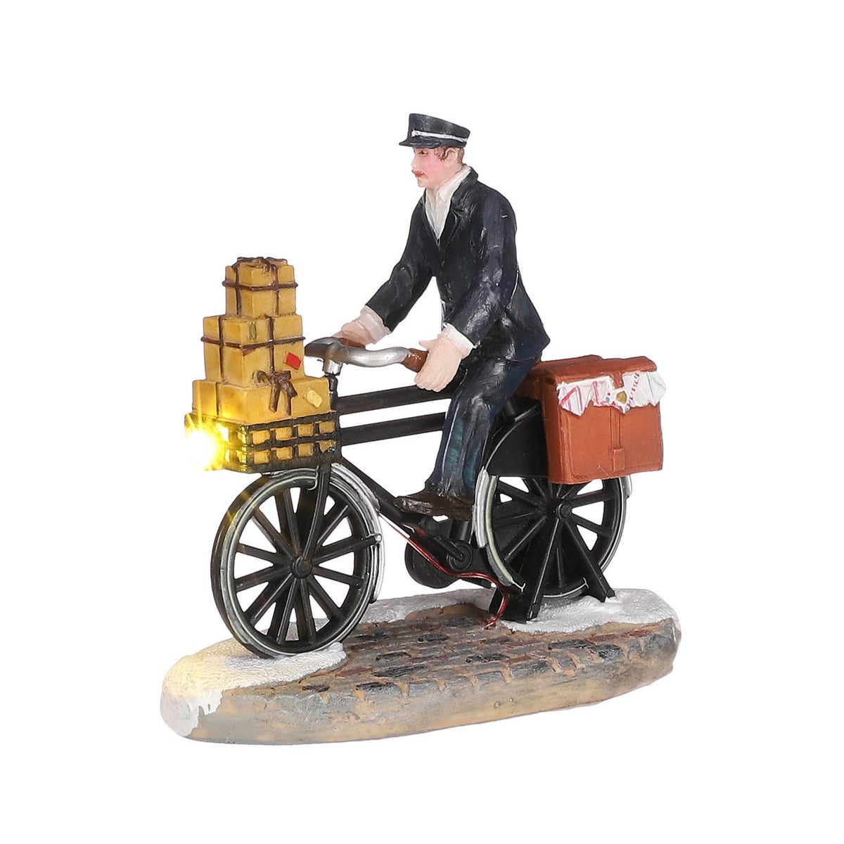 Weihnachtsdorf Fahrrad fahrender Postbote Weihnachtsdorf Fahrrad fahrender Postbote