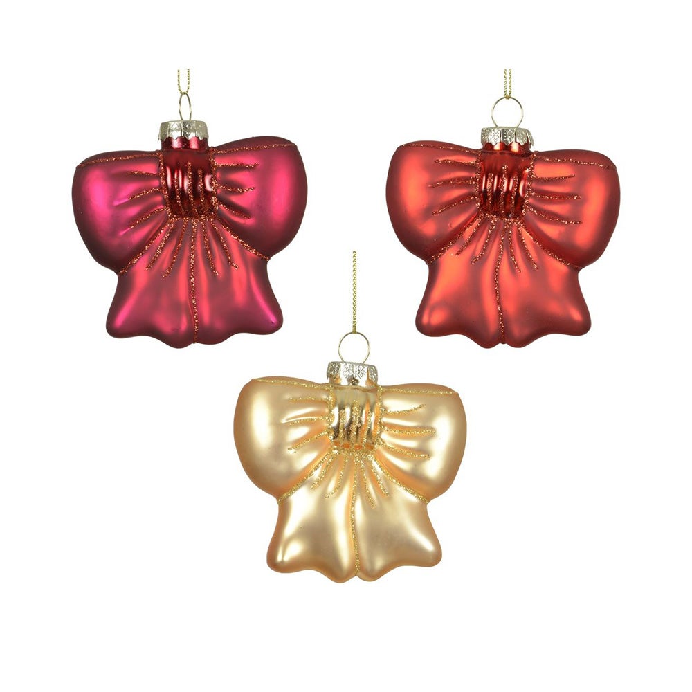 Hanger glas strik roze rood 8 cm Hanger glas strik roze rood 8 cm