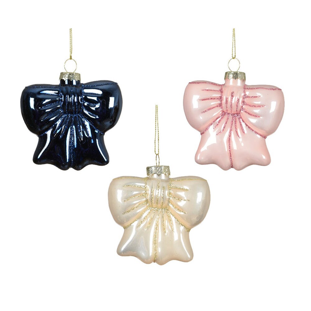 Hanger glas strik blauw wit 8 cm Hanger glas strik blauw wit 8 cm