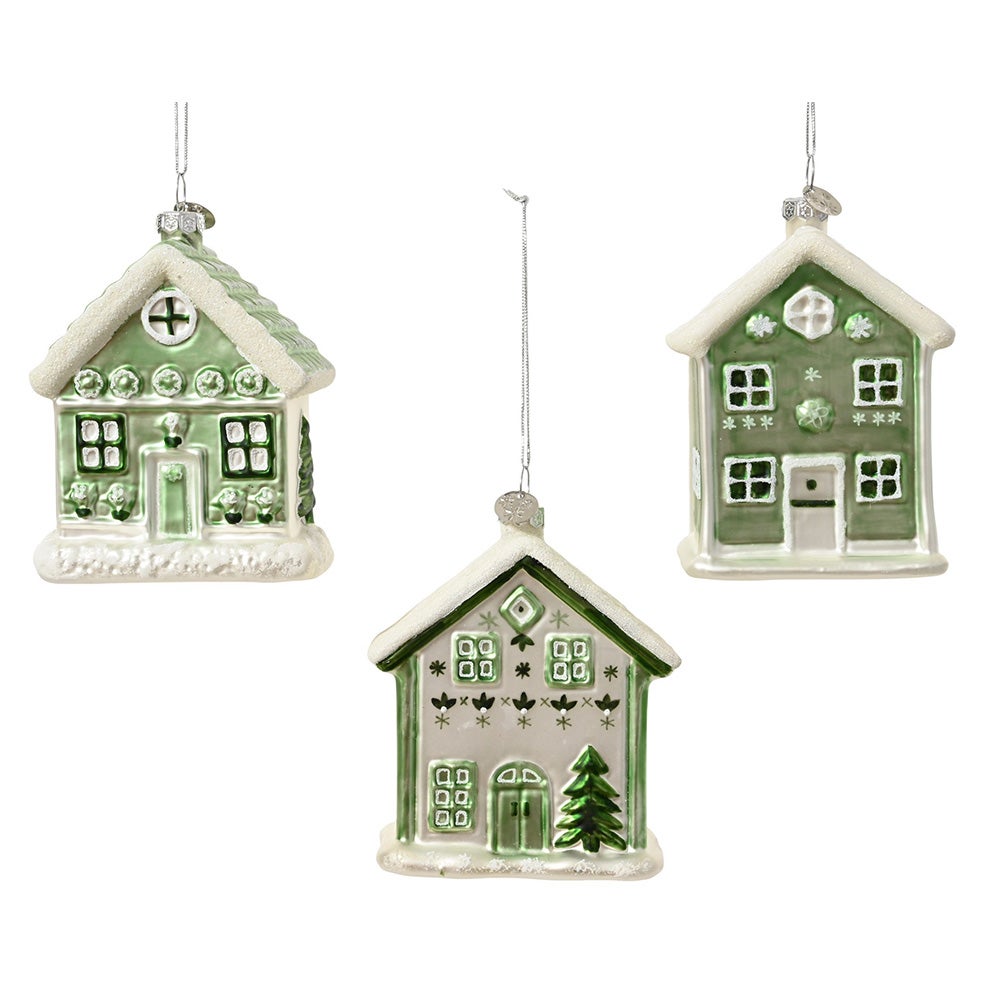 Hanger glas huis groen 10 cm Hanger glas huis groen 10 cm