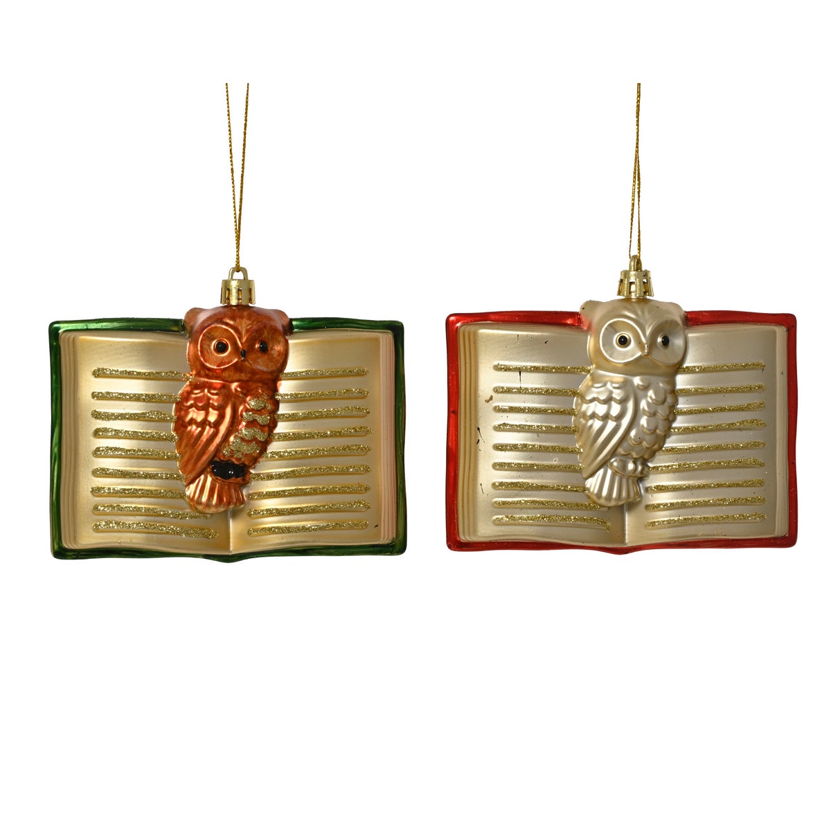 Kersthanger boek met uil 9 cm 2 assorti Kersthanger boek met uil 9 cm 2 assorti
