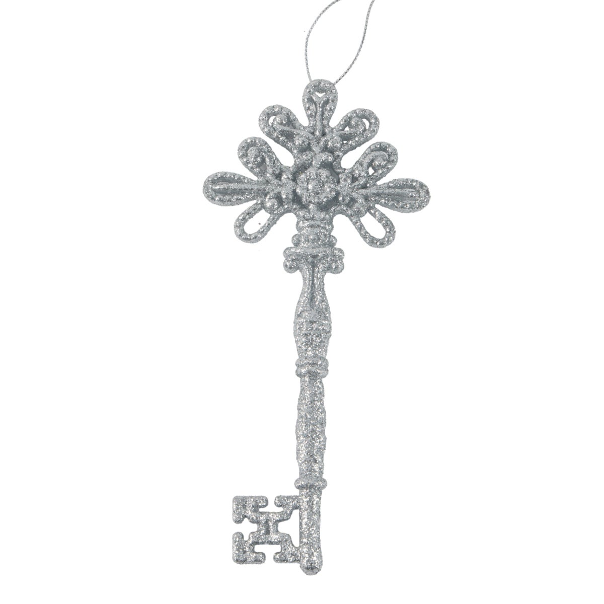Hanger Sleutel glitter zilver 16 cm Hanger Sleutel glitter zilver 16 cm