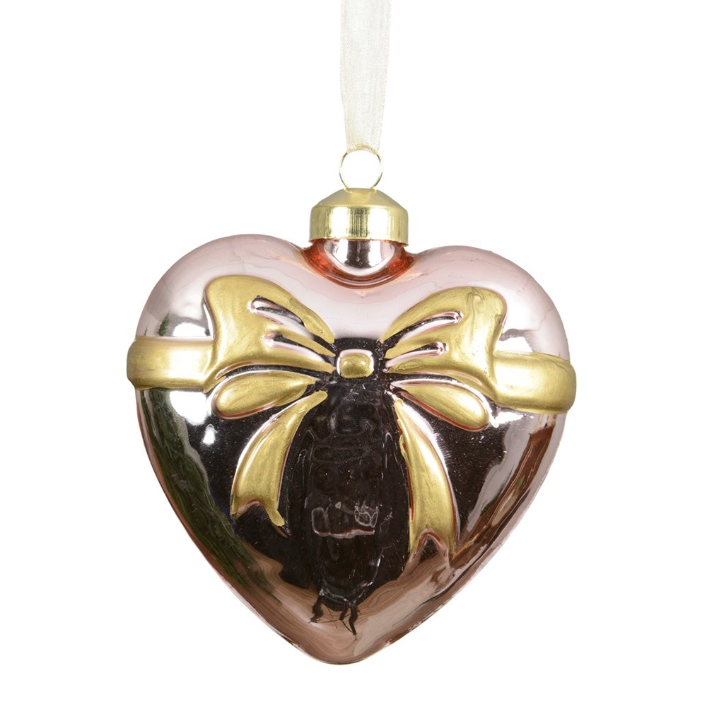 Hanger glas hart strik roze 8 cm Hanger glas hart strik roze 8 cm