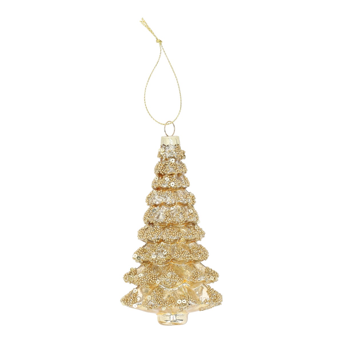 Hanger glas kerstboom goud met glitter Hanger glas kerstboom goud met glitter
