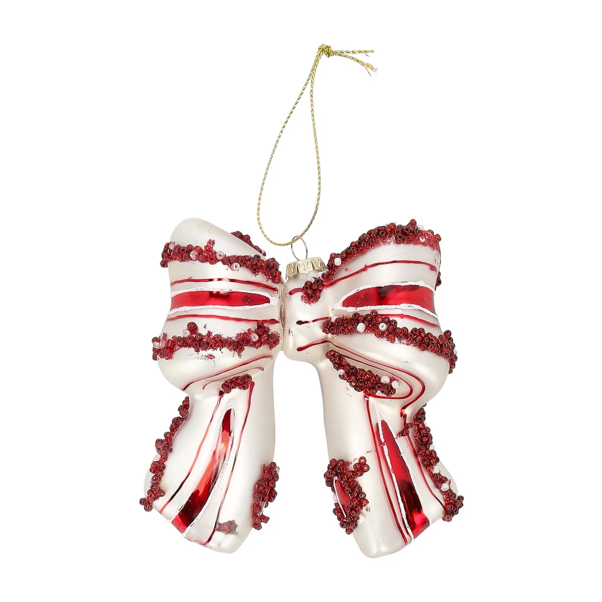 Hanger glas strik 10 cm rood wit Hanger glas strik 10 cm rood wit