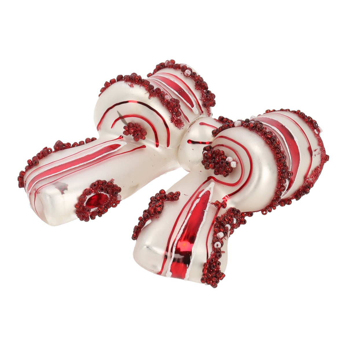 Hanger glas strik 10 cm rood wit Hanger glas strik 10 cm rood wit