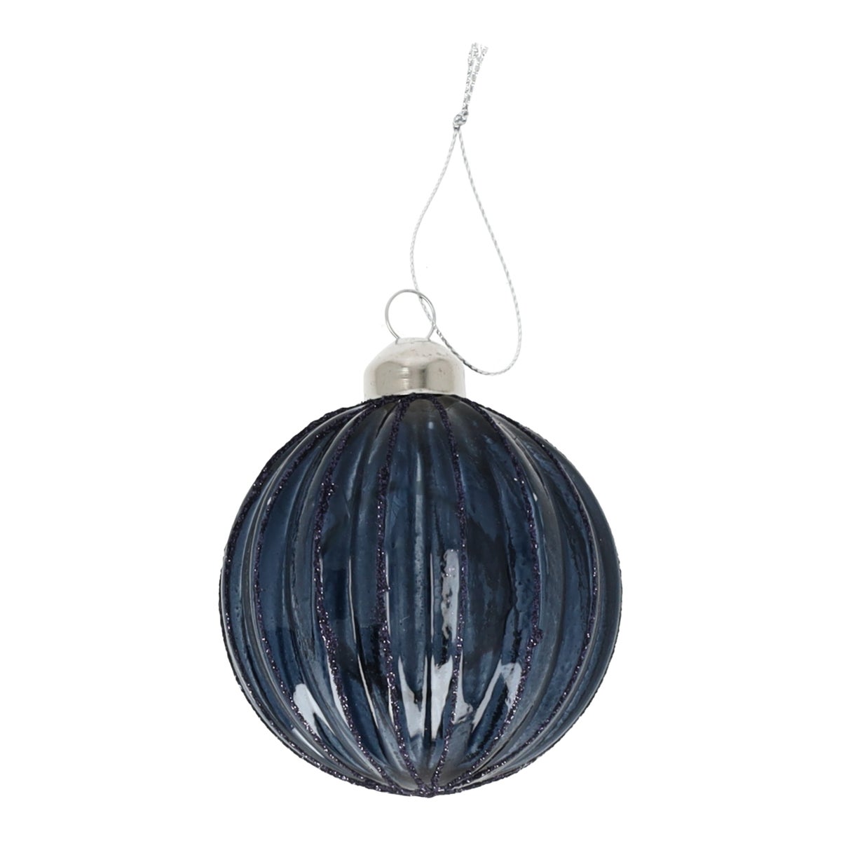 Anhänger Glaskugel 8 cm gerippt Midnight Blue Anhänger Glaskugel 8 cm gerippt Midnight Blue