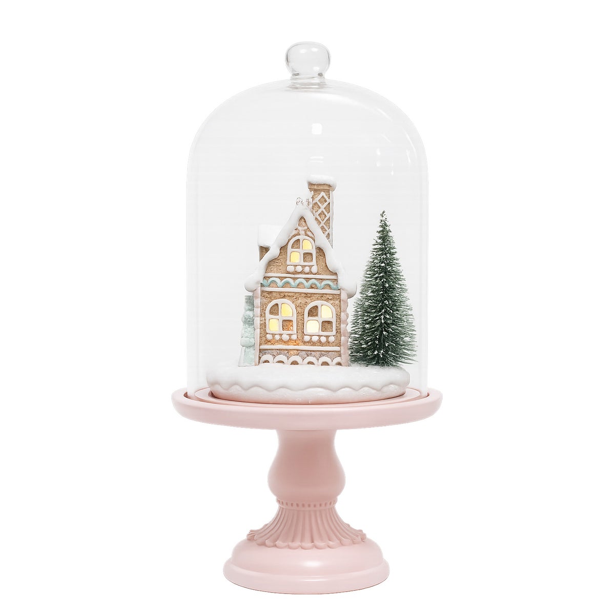 Stolp glas huis met boom roze 30 cm Stolp glas huis met boom roze 30 cm