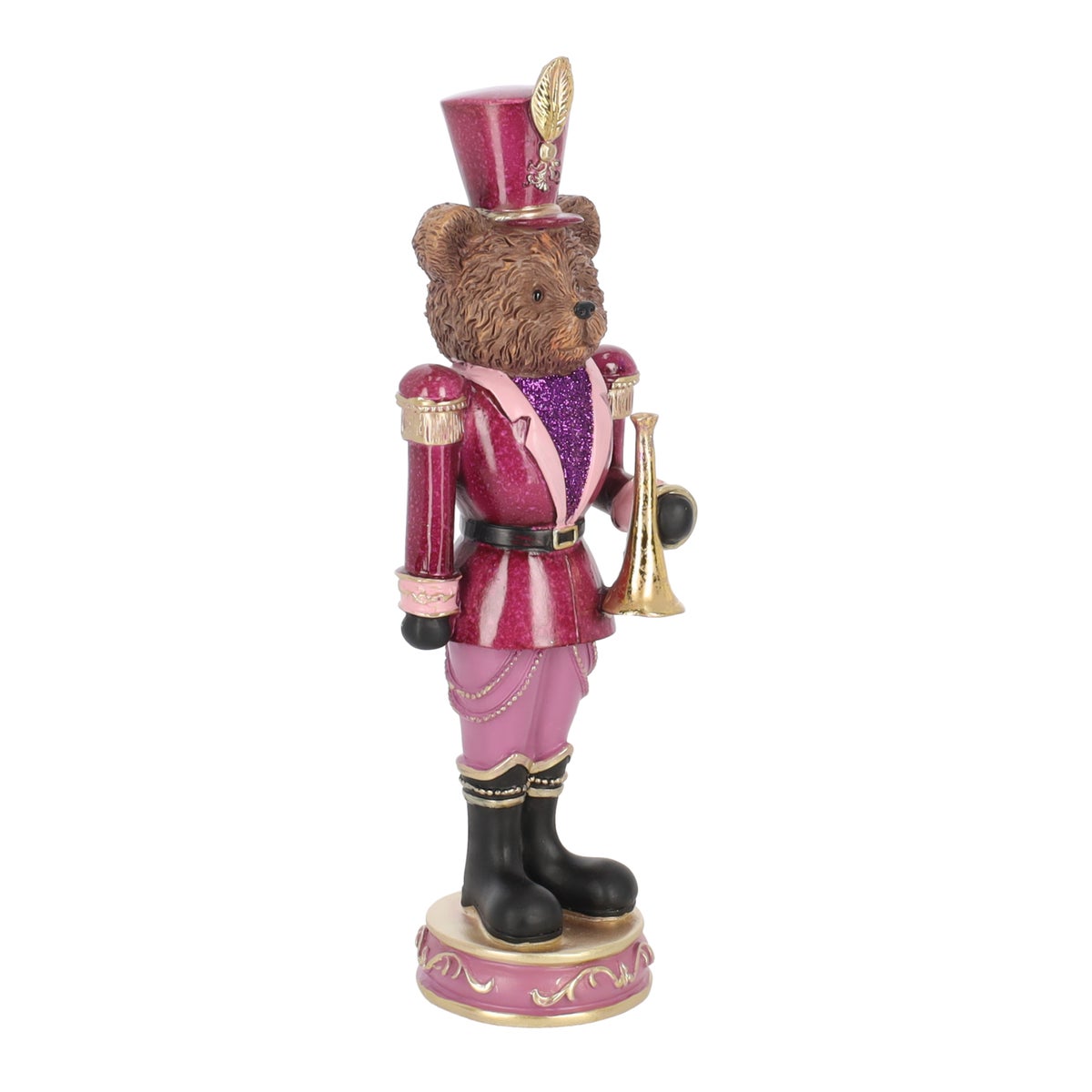 Beeld beer trompet roze 33 cm Beeld beer trompet roze 33 cm