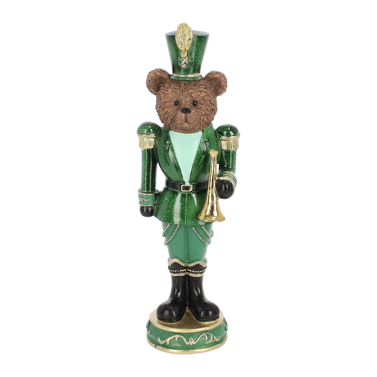 Beeld beer trompet groen 33 cm Beeld beer trompet groen 33 cm