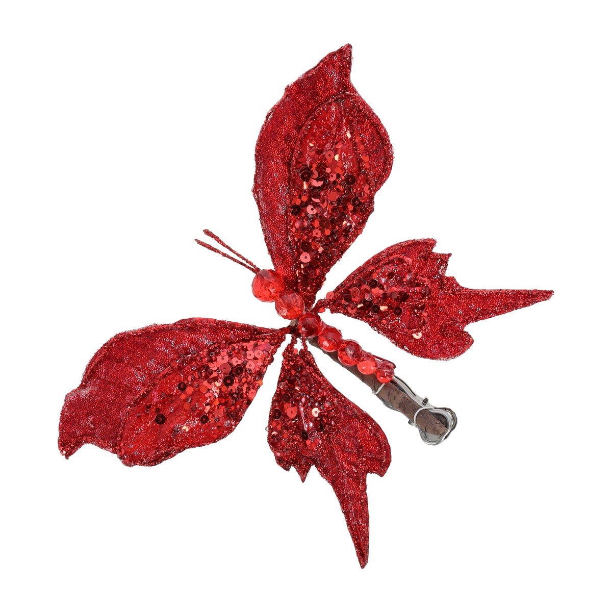 Vlinder 17cm winter lux rood Vlinder 17cm winter lux rood