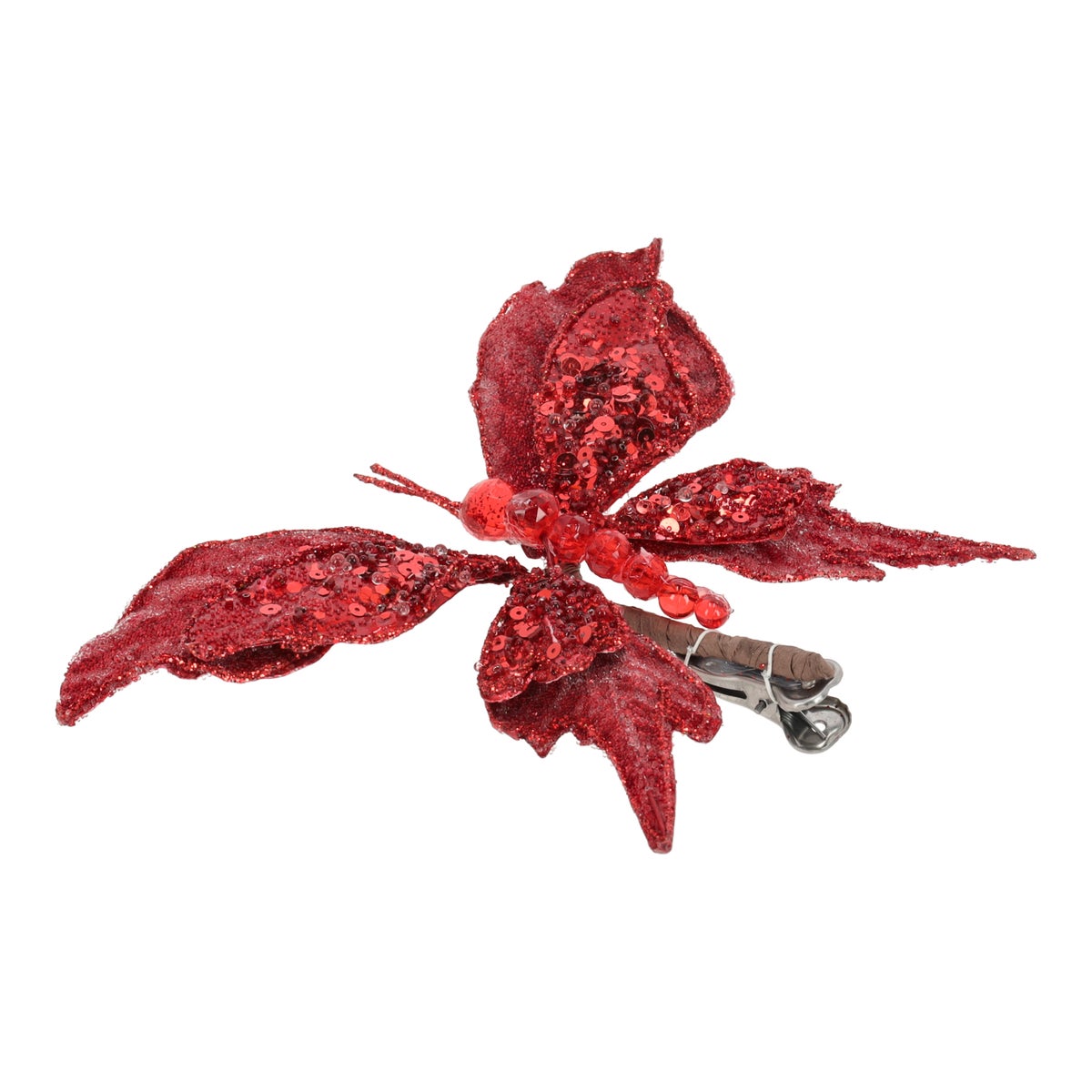 Vlinder 17cm winter lux rood Vlinder 17cm winter lux rood