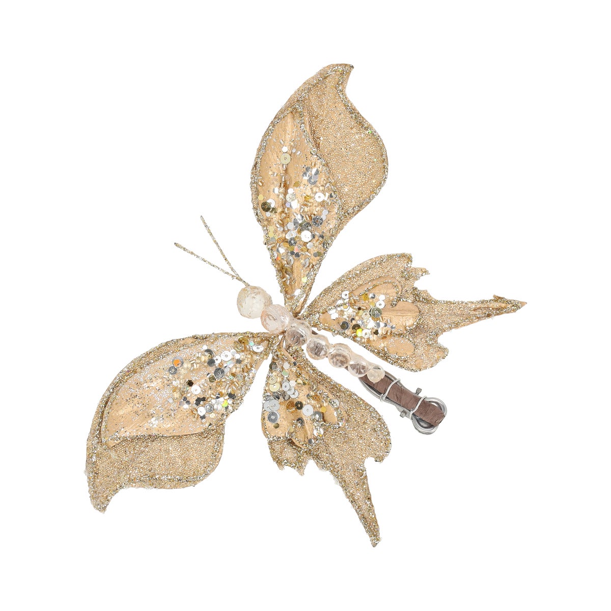 Vlinder 17cm winter lux goud Vlinder 17cm winter lux goud