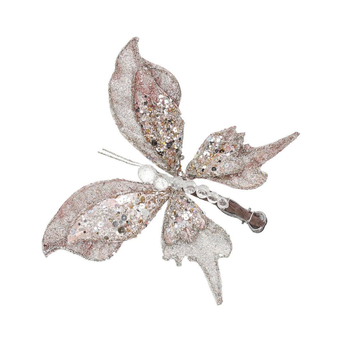 Vlinder 17 cm winter lux champagne Vlinder 17 cm winter lux champagne