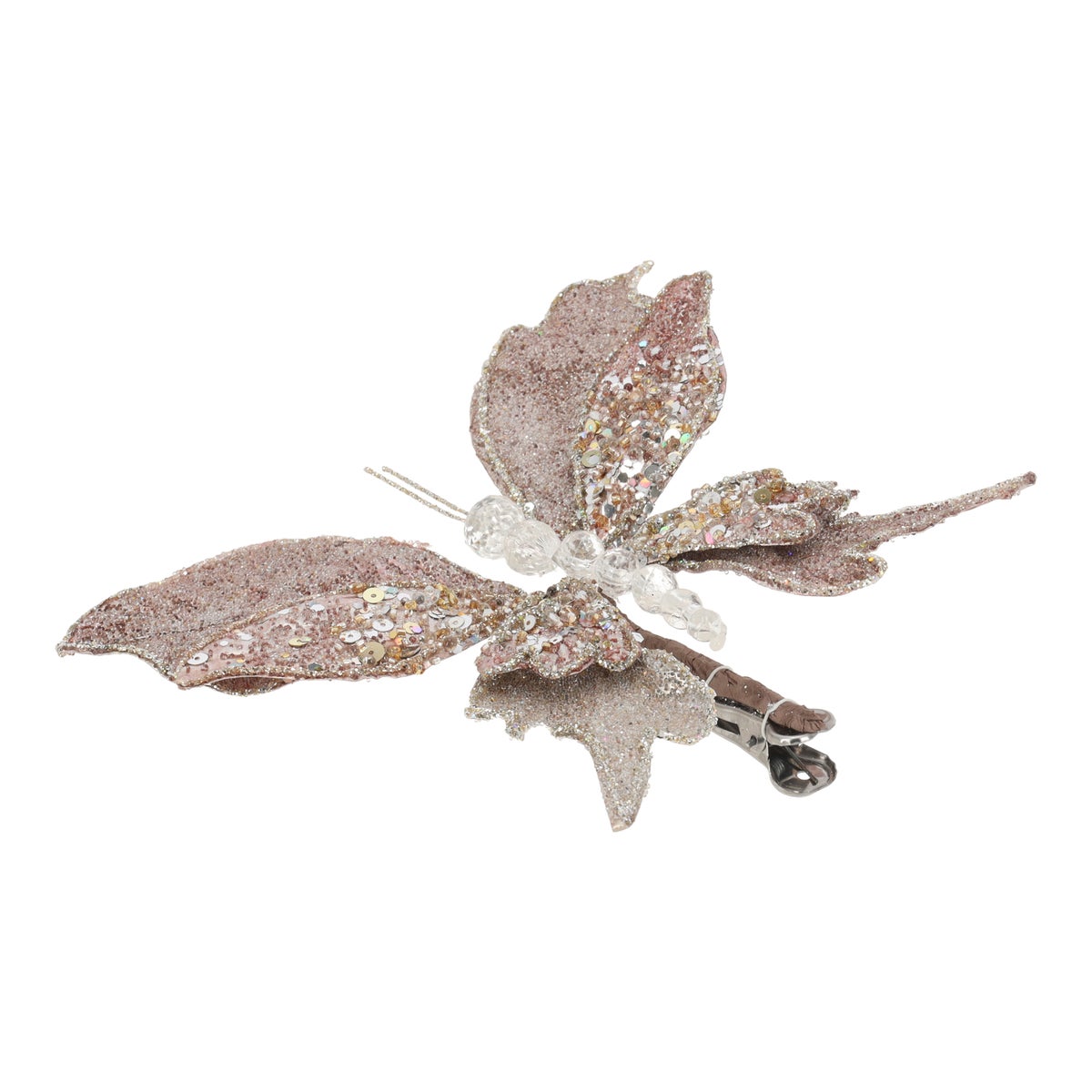 Vlinder 17 cm winter lux champagne Vlinder 17 cm winter lux champagne