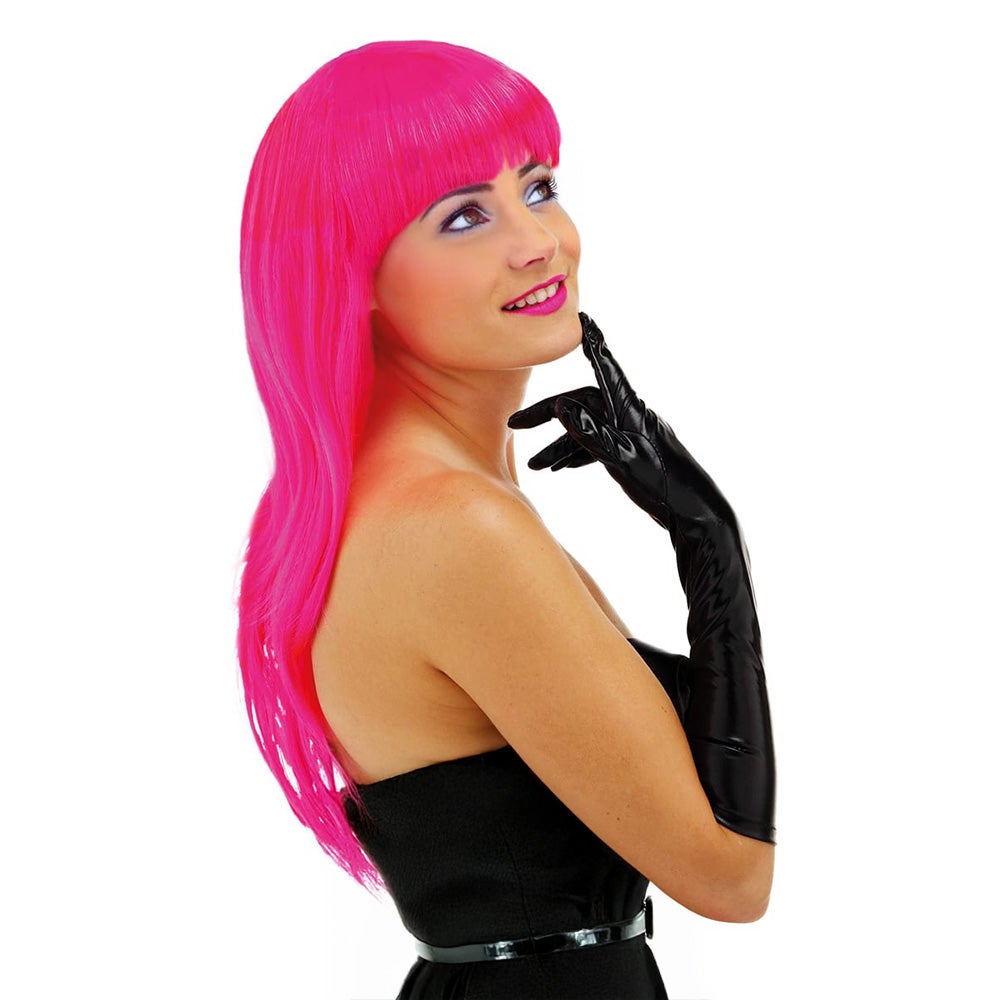 Pruik lang pony roze Pruik lang pony roze