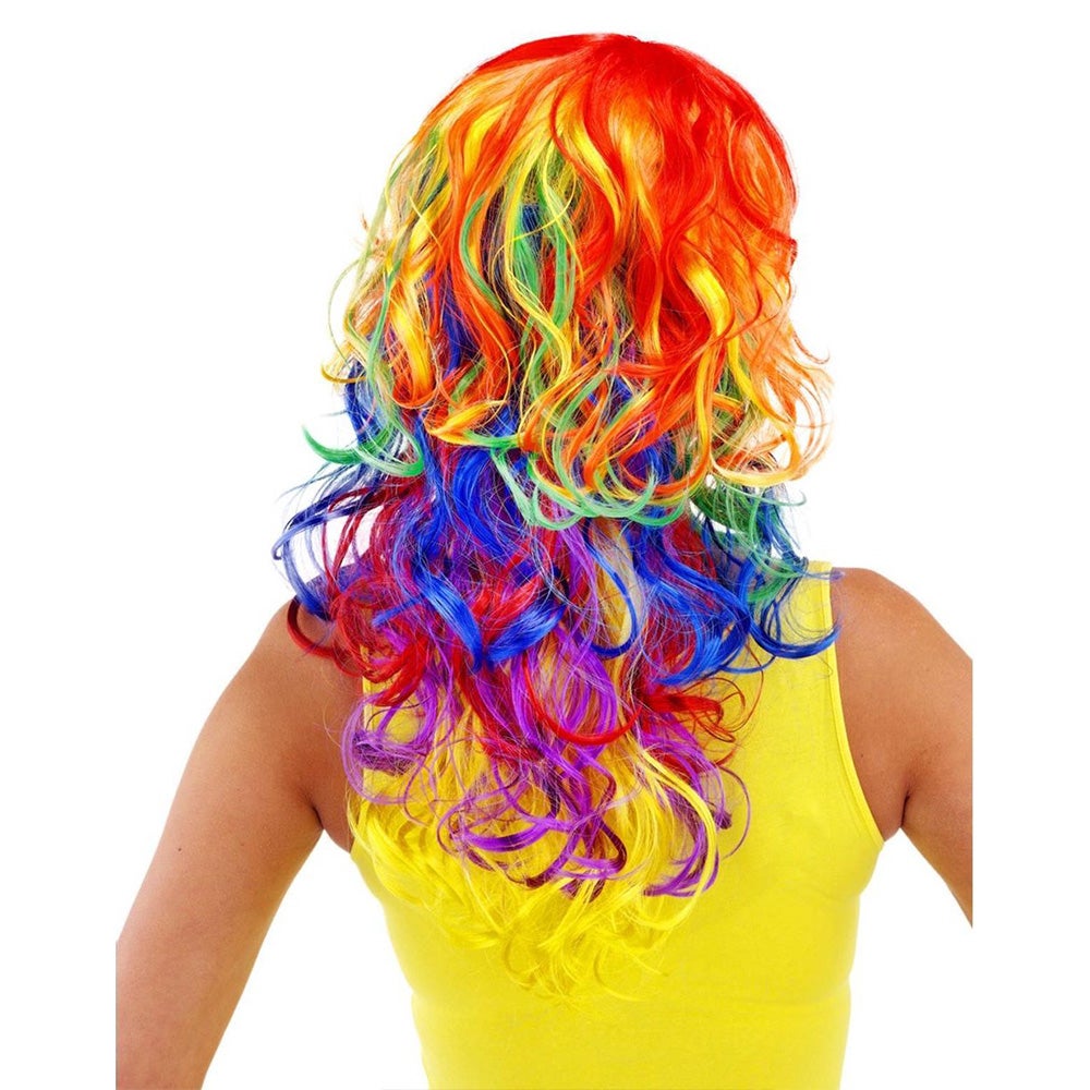 Pruik lang krul pony regenboog Pruik lang krul pony regenboog