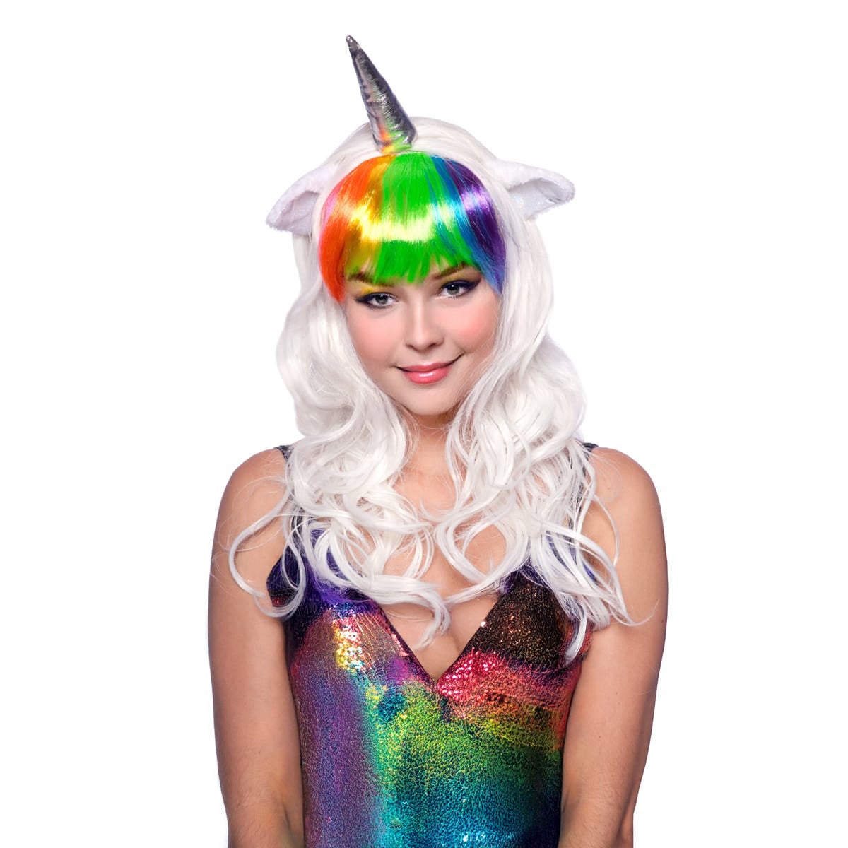 Pruik unicorn wit multi Pruik unicorn wit multi