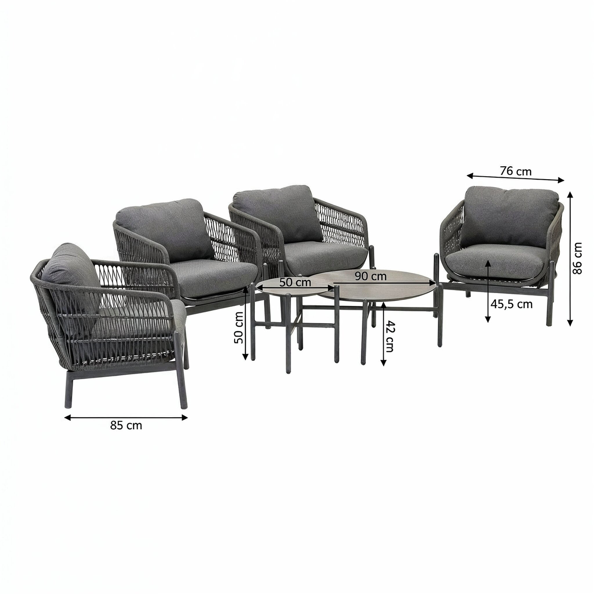 Bank-stoel Loungeset Taverna - Antraciet - 4-zits Bank-stoel Loungeset Taverna - Antraciet - 4-zits