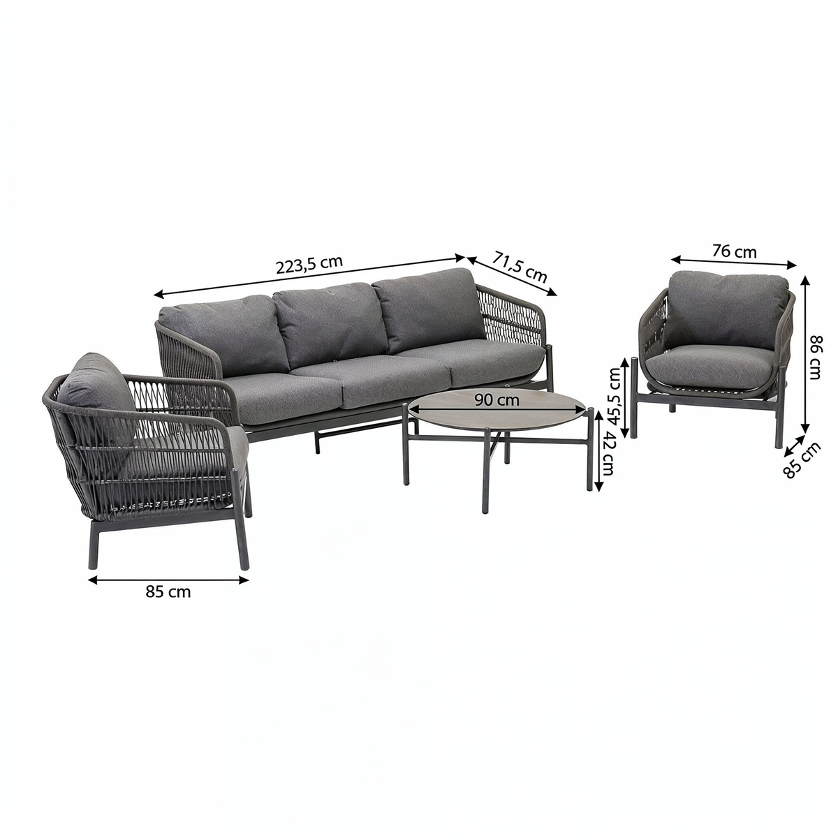 Bank-stoel Loungeset Taverna - Antraciet - 5-zits Bank-stoel Loungeset Taverna - Antraciet - 5-zits
