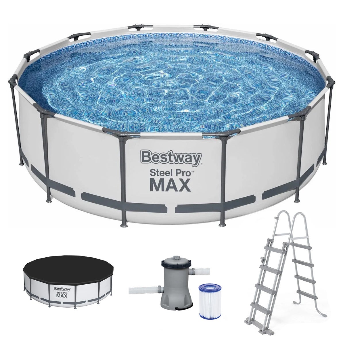Zwembad Steel Pro Max Ø457 x 122 cm met pomp, ladder en afdekhoes Bestway Zwembad Steel Pro Max Ø457 x 122 cm met pomp, ladder en afdekhoes Bestway