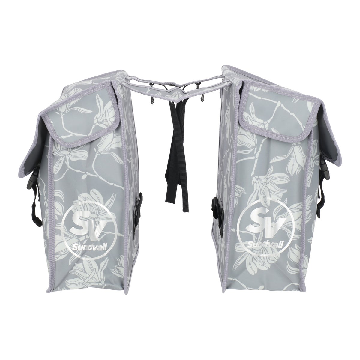 Fietstas dubbel bloem grijs/zwart Sundvall Fietstas dubbel bloem grijs/zwart Sundvall