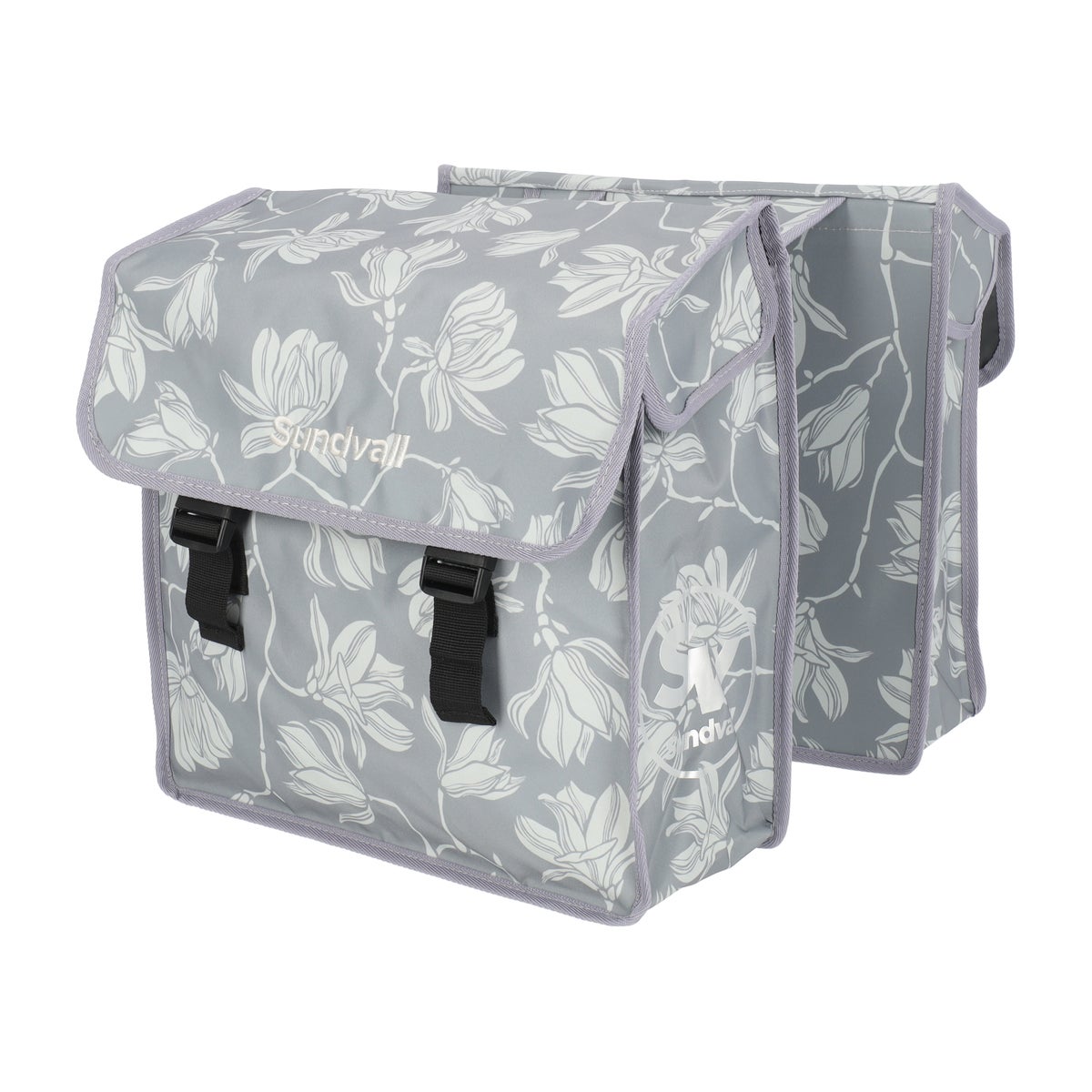 Fietstas dubbel bloem grijs/zwart Sundvall Fietstas dubbel bloem grijs/zwart Sundvall