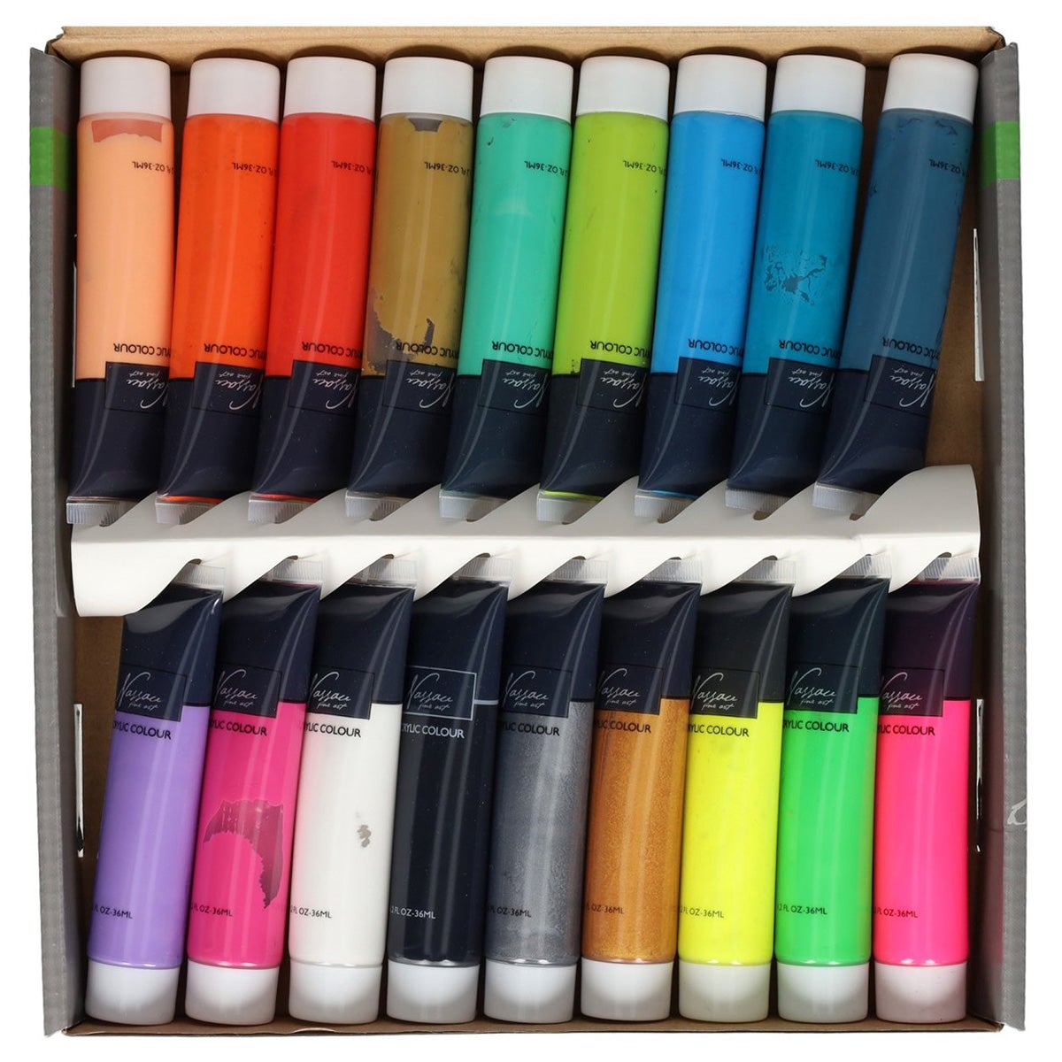 Arcylverfset fluor/metallic 18 stuks 36 ml Arcylverfset fluor/metallic 18 stuks 36 ml