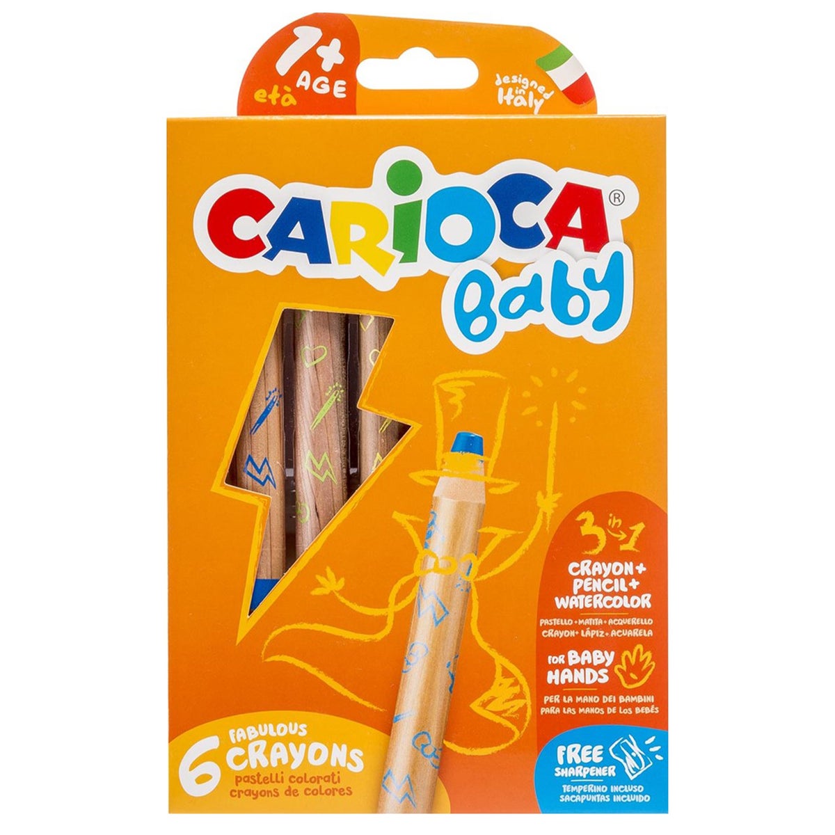 Waskrijt 3 in 1 baby Carioca 6 stuks Waskrijt 3 in 1 baby Carioca 6 stuks