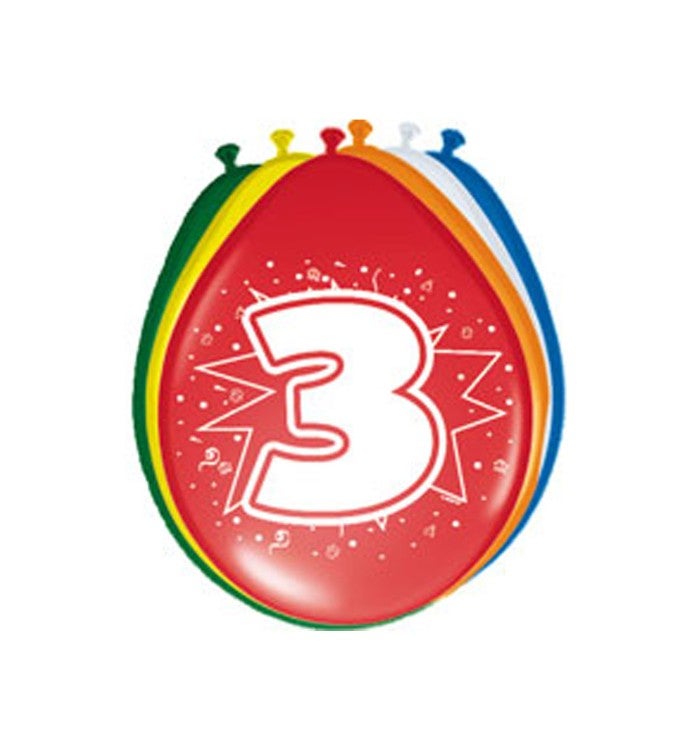 Ballon 30 cm 3 jaar 8 stuks Ballon 30 cm 3 jaar 8 stuks