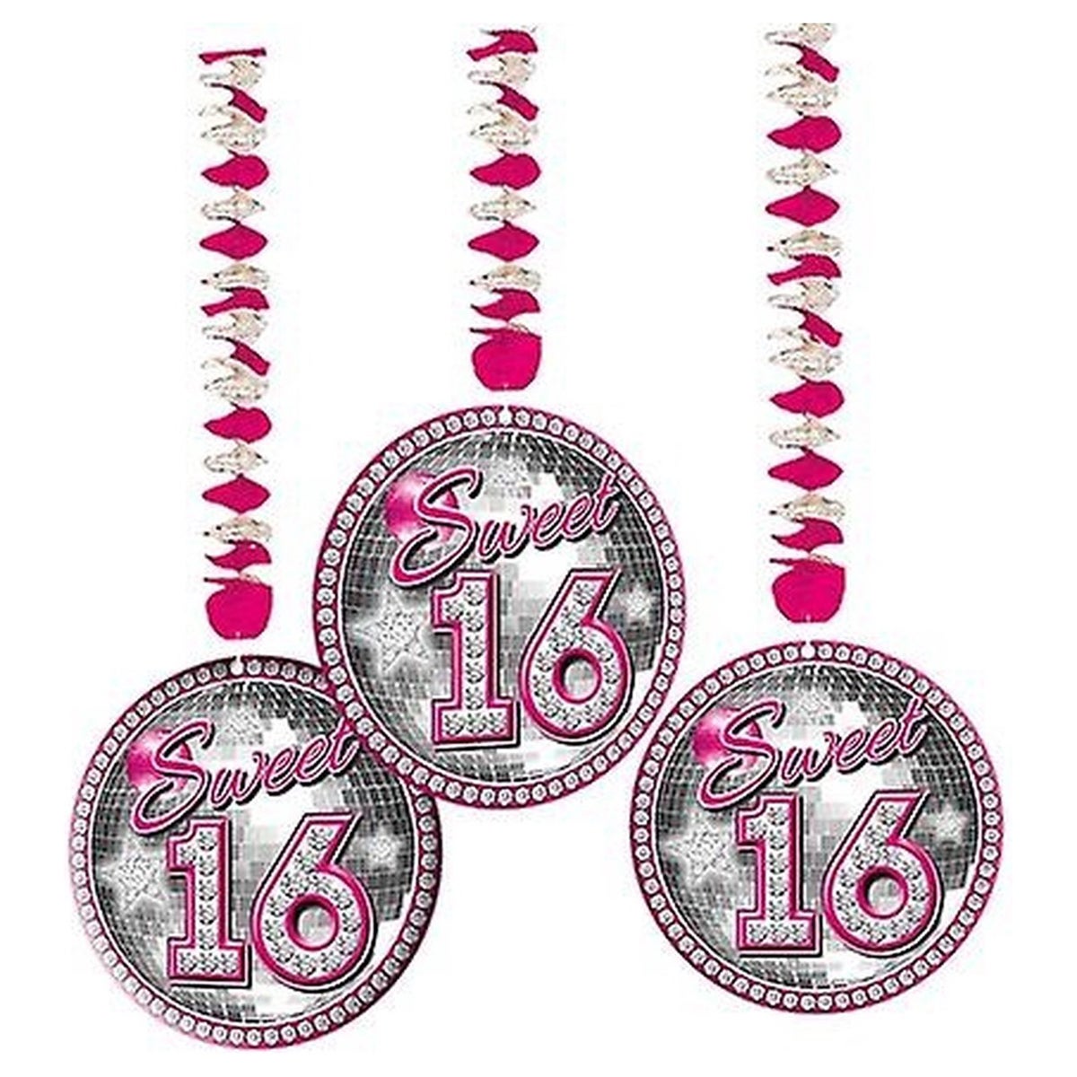 Hangdecoratie sweet 16 3 stuks Hangdecoratie sweet 16 3 stuks
