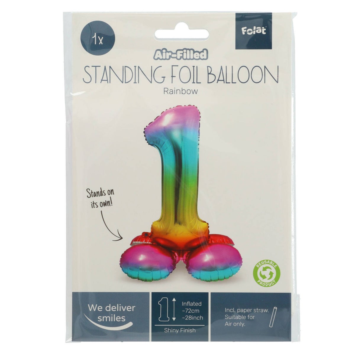 Folieballon 1 staand regenboog 80 cm Folieballon 1 staand regenboog 80 cm