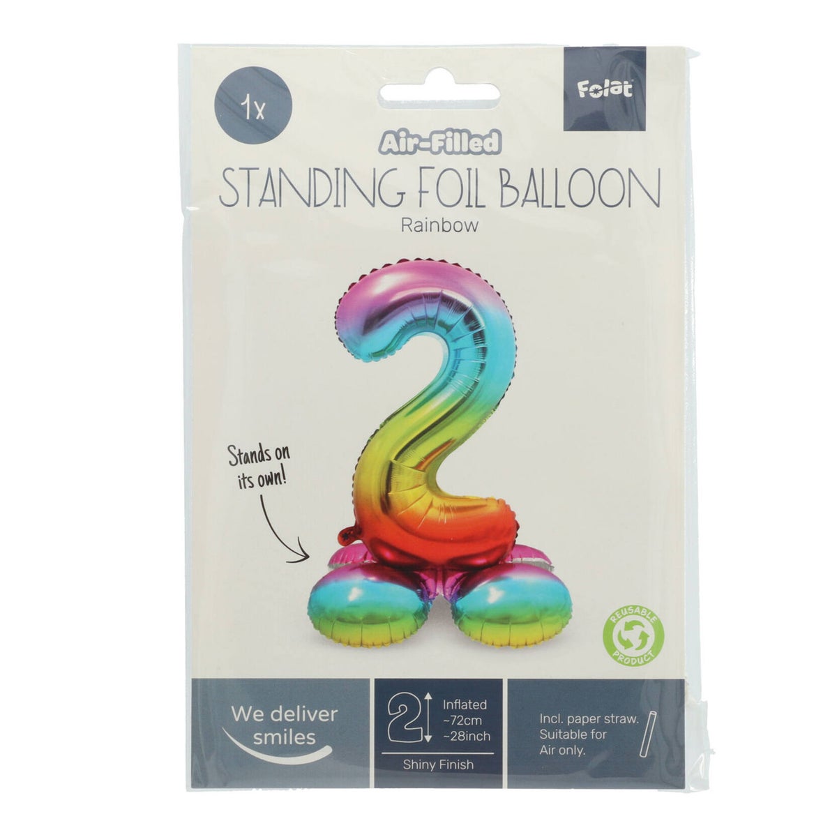 Folieballon 2 staand regenboog 80 cm Folieballon 2 staand regenboog 80 cm