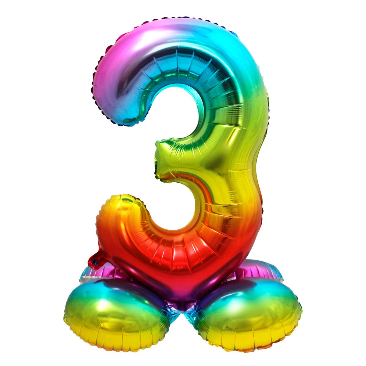 Folieballon 3 staand regenboog 80 cm Folieballon 3 staand regenboog 80 cm