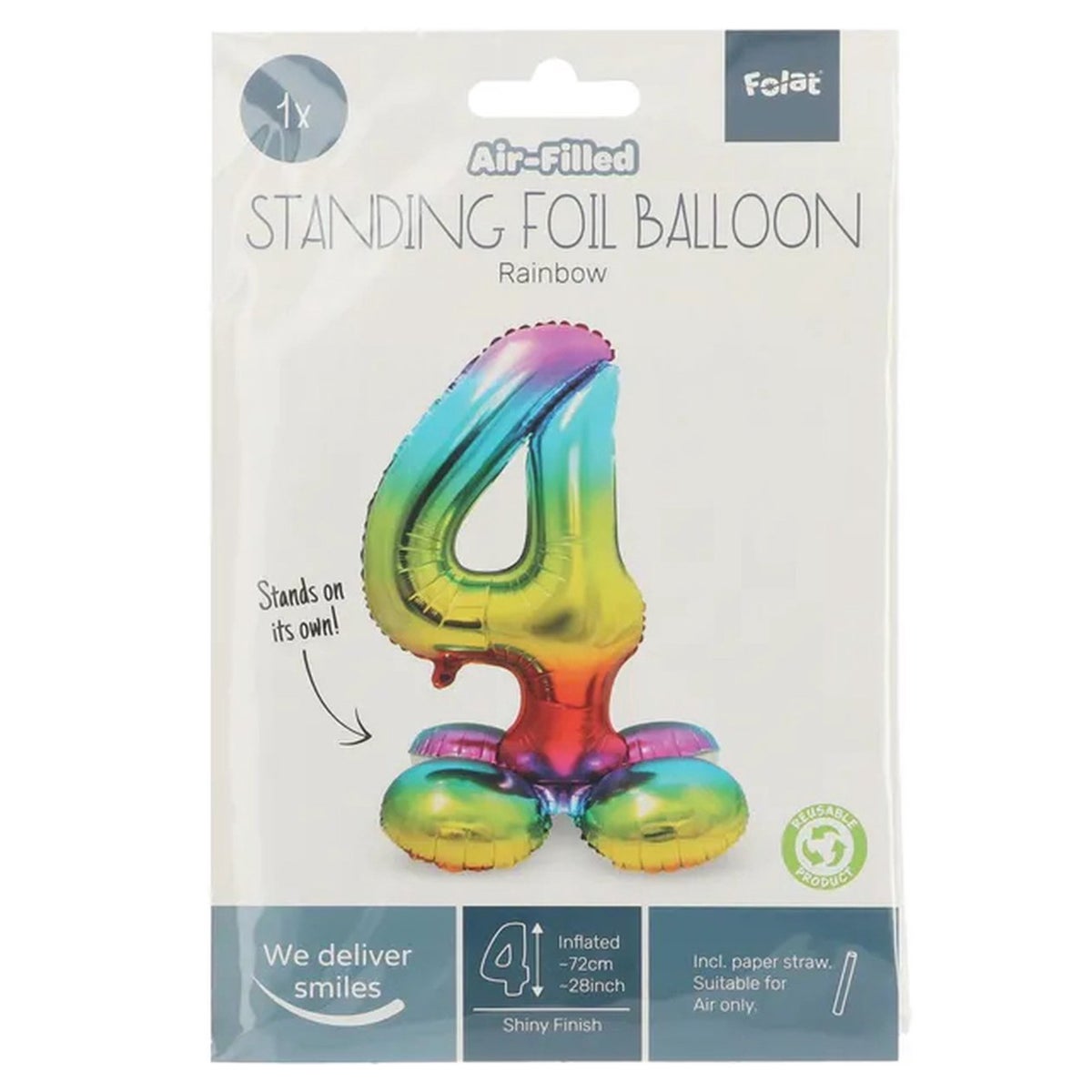 Folieballon 4 staand regenboog 80 cm Folieballon 4 staand regenboog 80 cm