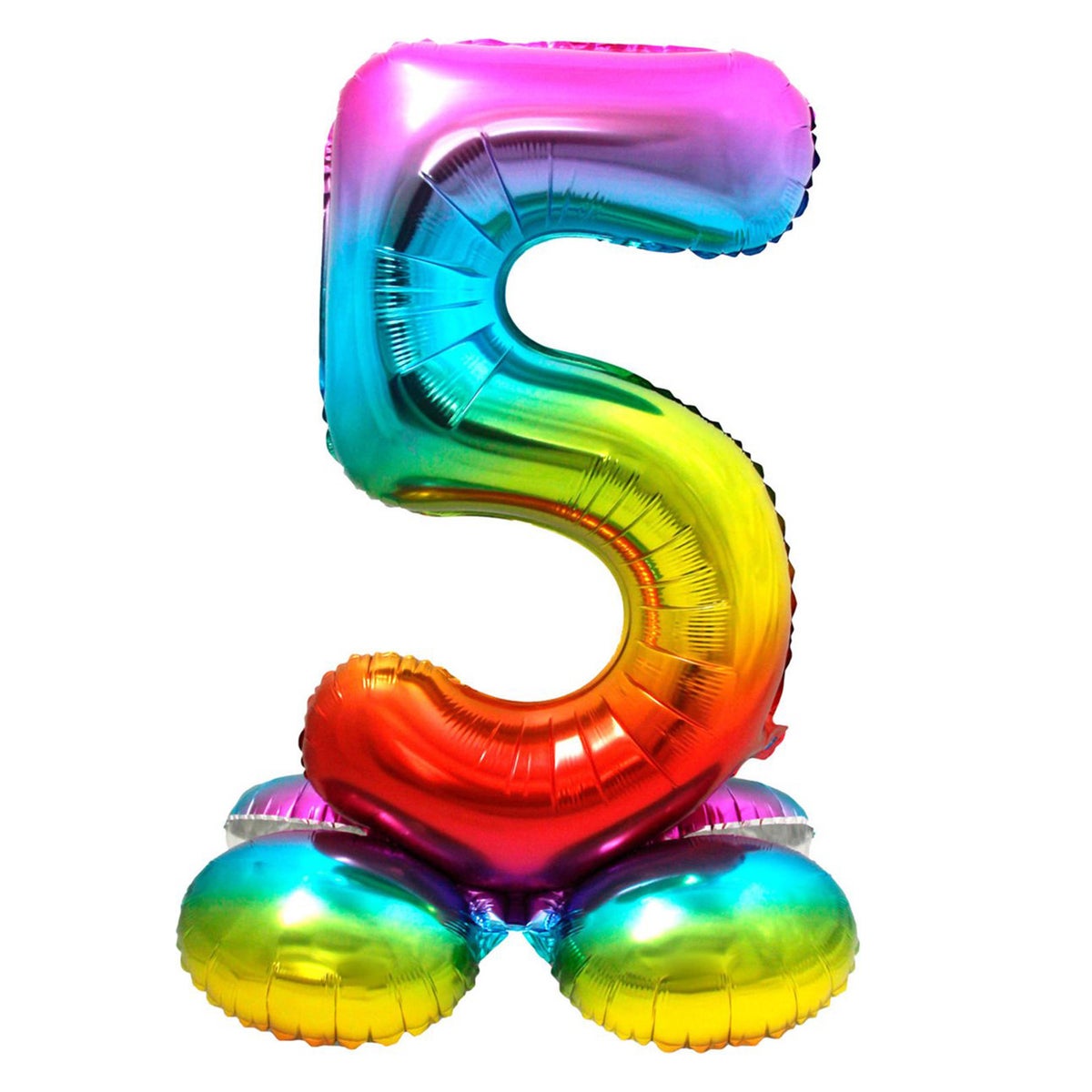 Folieballon 5 staand regenboog 80 cm Folieballon 5 staand regenboog 80 cm