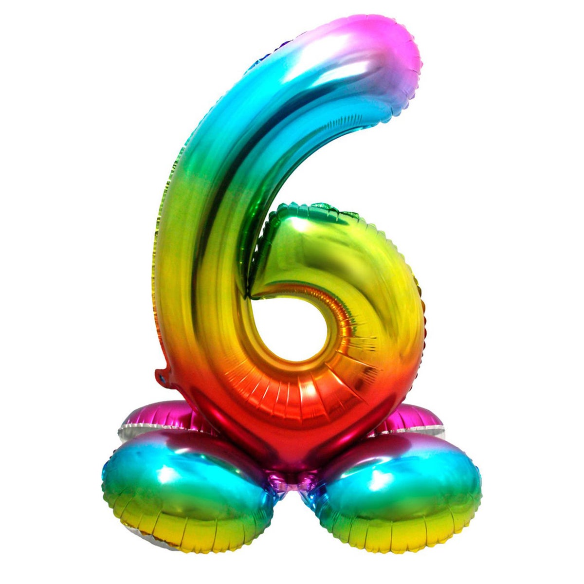 Folieballon 6 staand regenboog 80 cm Folieballon 6 staand regenboog 80 cm