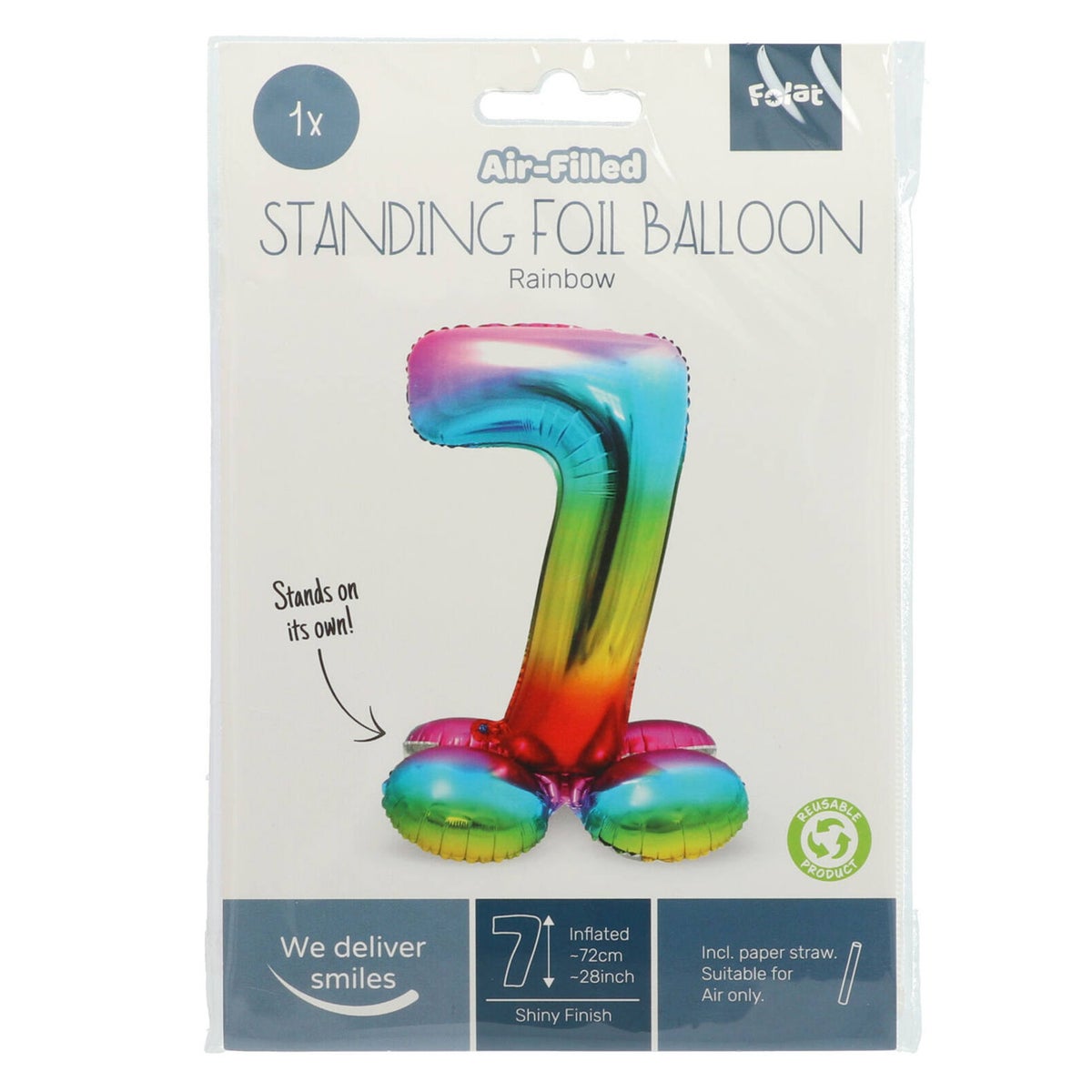 Folieballon 7 staand regenboog 80 cm Folieballon 7 staand regenboog 80 cm