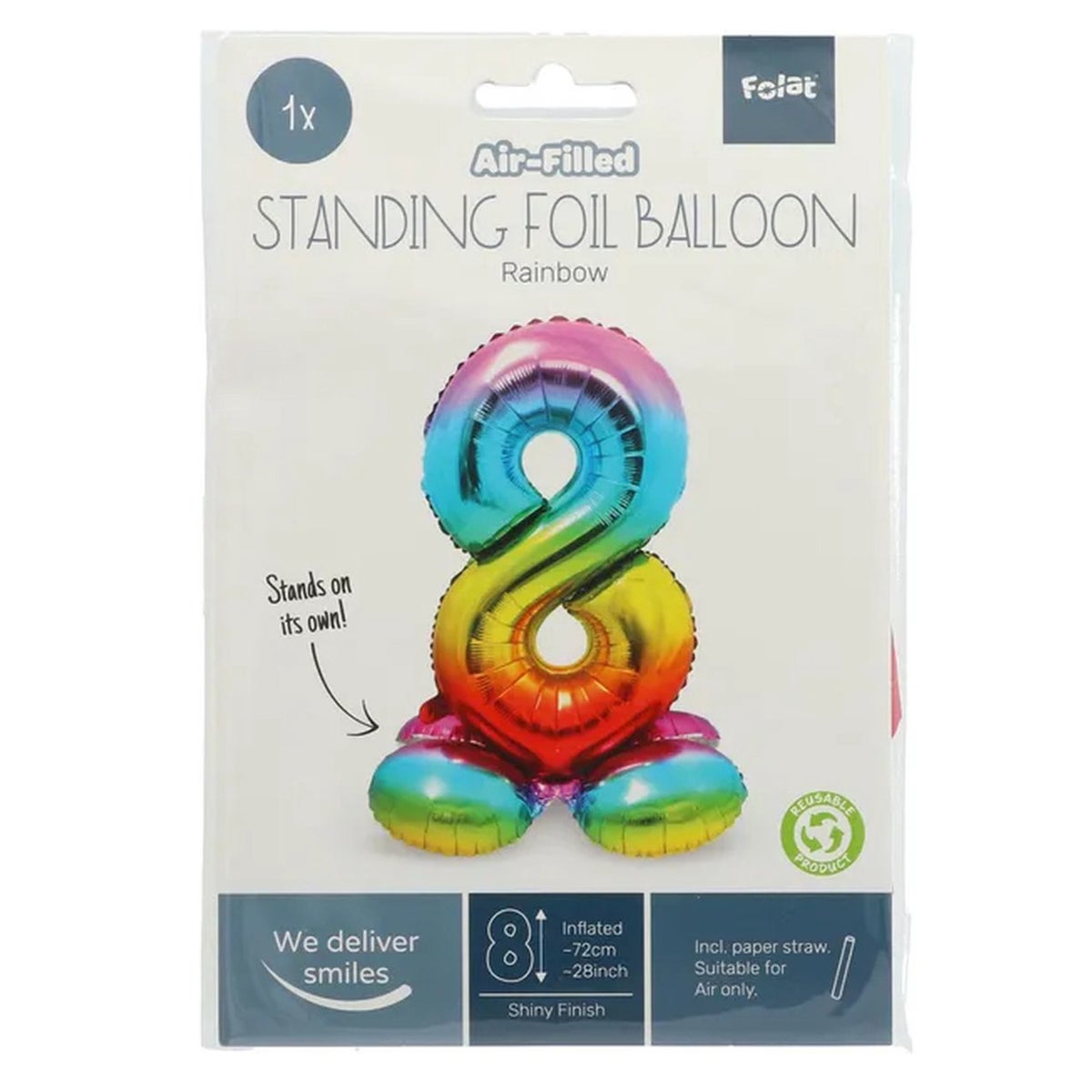 Folieballon 8 staand regenboog 80 cm Folieballon 8 staand regenboog 80 cm