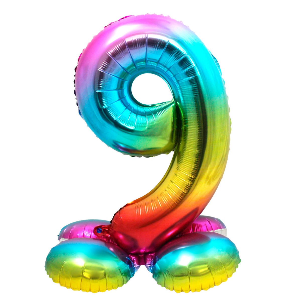 Folieballon 9 staand regenboog 80 cm Folieballon 9 staand regenboog 80 cm