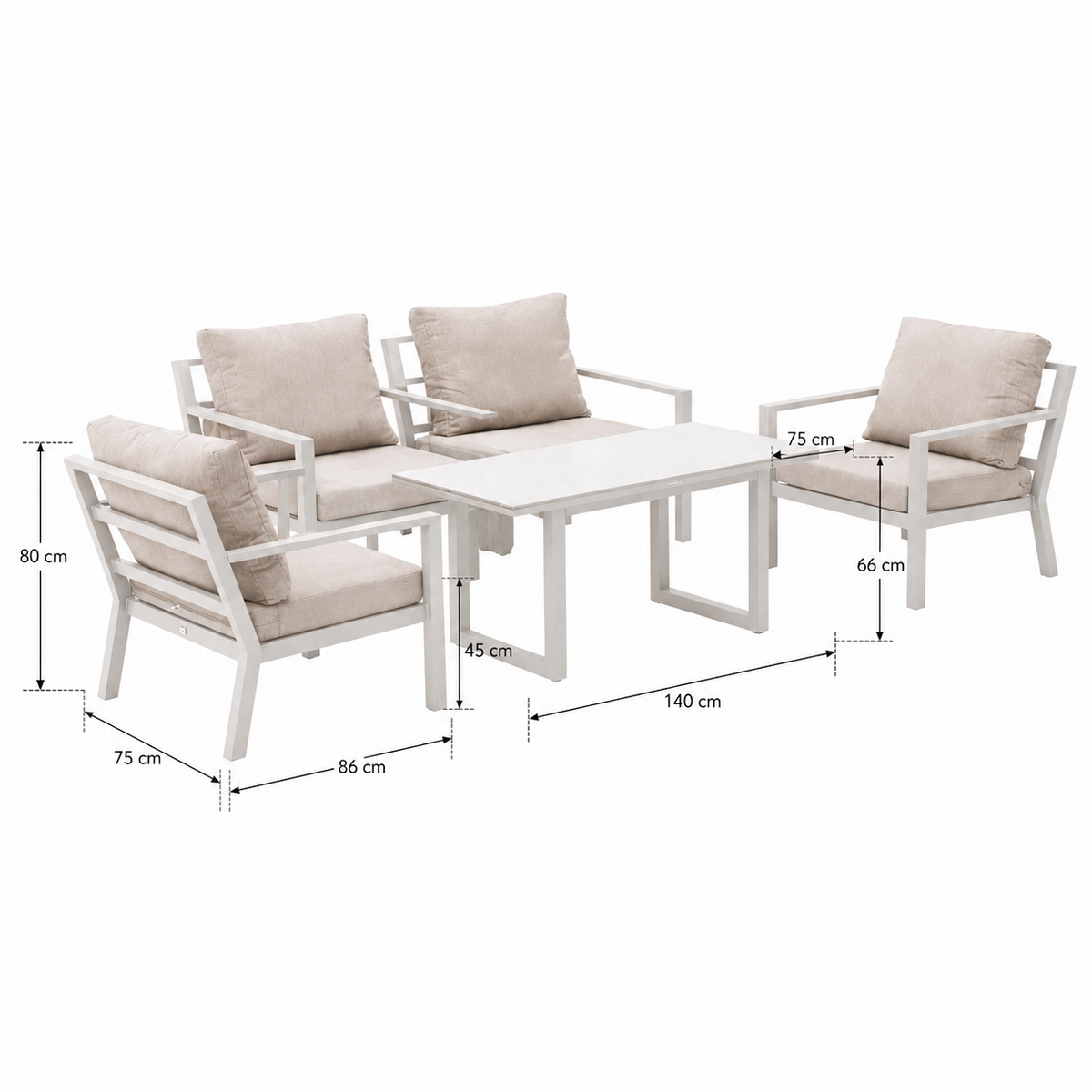 Bank-stoel Dining Loungeset Brozzi - Creme - 4-zits Bank-stoel Dining Loungeset Brozzi - Creme - 4-zits